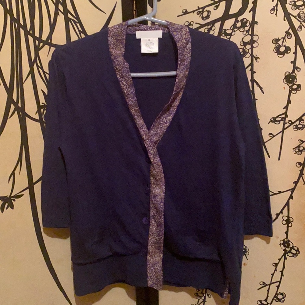 Nicole Farhi Women’s Twighlight Blue/Watercolor Linen Silk Cardigan